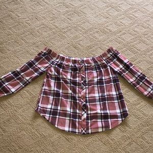 Off the shoulder flannel blouse